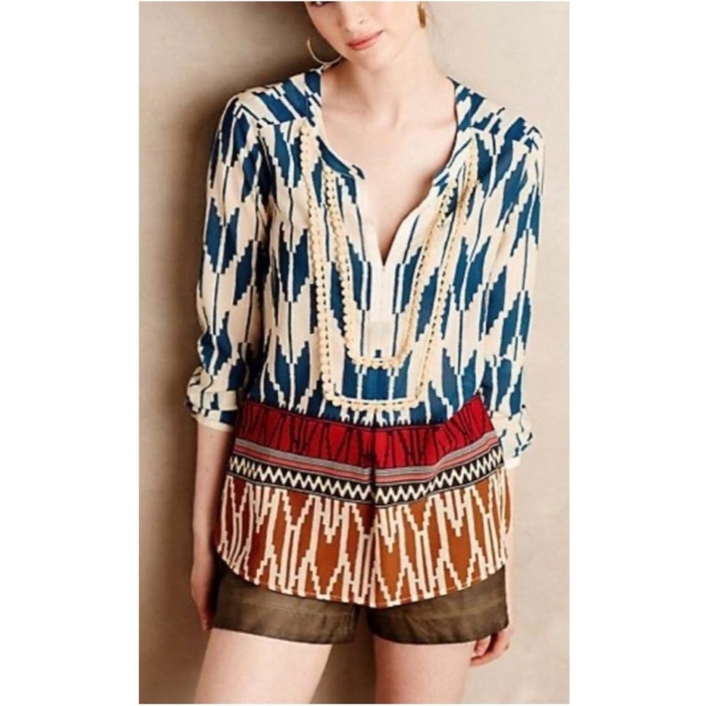 MAEVE by Anthropologie Rohana Henley Sheer Blouse